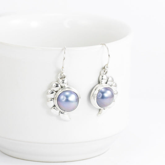 blue mabe pearl earrings 925 sterling silver with conch shell shape