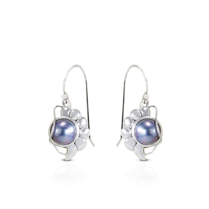 blue mabe pearl earrings 925 sterling silver with conch shell shape