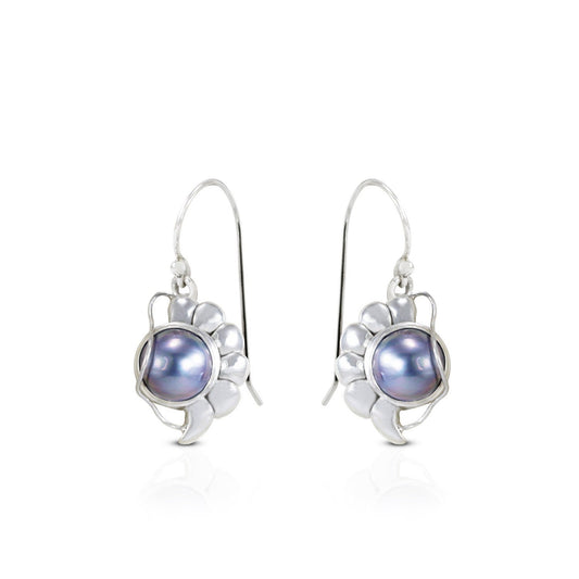 blue mabe pearl earrings 925 sterling silver with conch shell shape