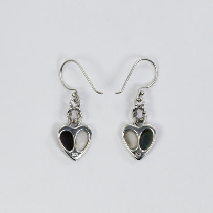 heart shape earrings 925 sterling silver with black and white shell