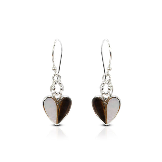 heart shape earrings 925 sterling silver with black and white shell