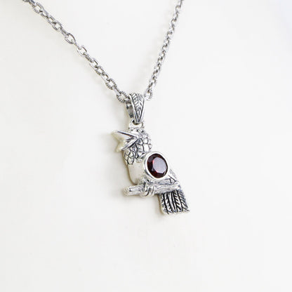 silver Bird pendant necklace 925 sterling silver with genuine red Garnet