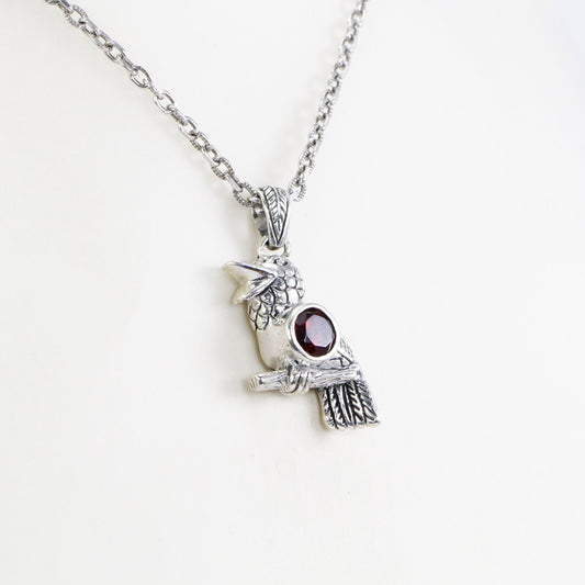 silver Bird pendant necklace 925 sterling silver with genuine red Garnet