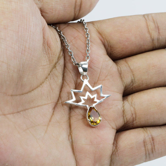 yellow citrine necklace pendant teardrop set in 925 sterling silver