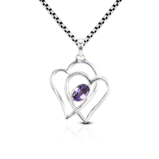 amethyst pendant necklace 925 sterling silver heart shape