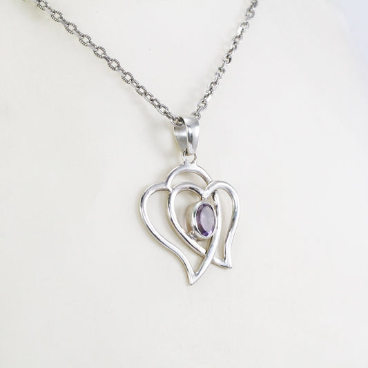amethyst pendant necklace 925 sterling silver heart shape