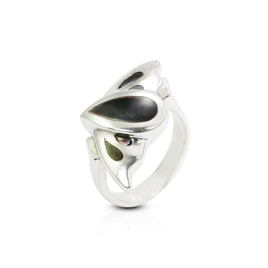 black shell ring  925 sterling silver in bat shape