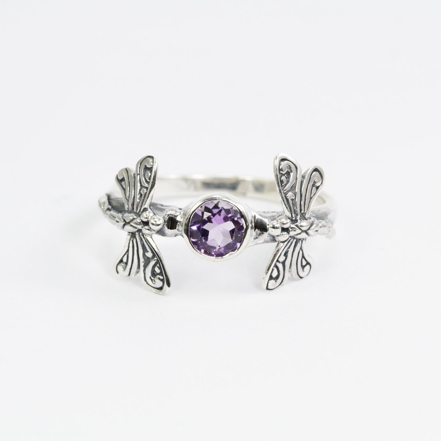 dragonfly ring 925 sterling silver with genuine Brazilian amethyst