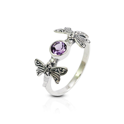 dragonfly ring 925 sterling silver with genuine Brazilian amethyst