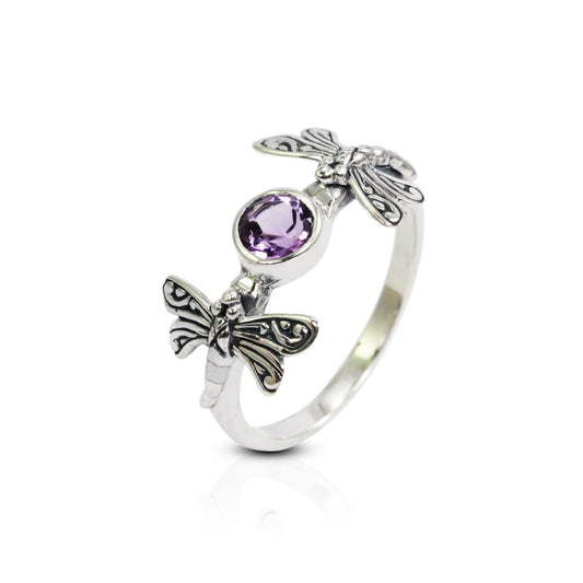 dragonfly ring 925 sterling silver with genuine Brazilian amethyst