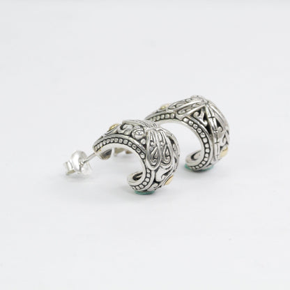 hoop earrings 925 sterling silver and 18K yellow gold decorated with dragonfly and filigree ornament