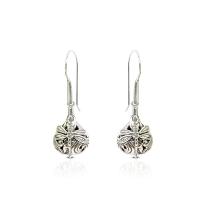 dragonfly earrings 925 sterling silver dangle drop decorated with swirl filigree ornament