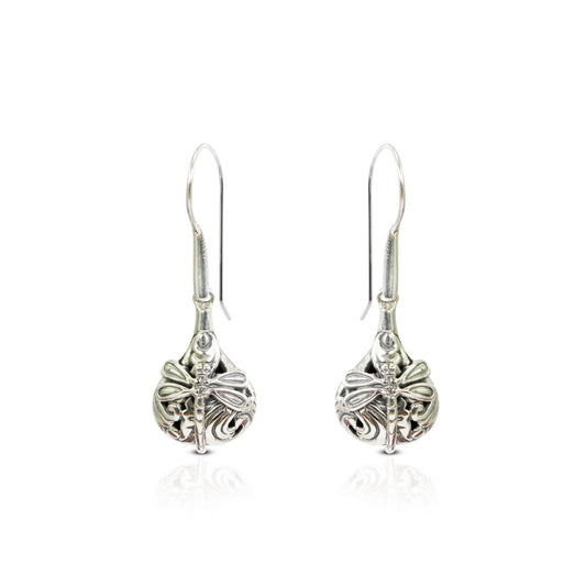 dragonfly earrings 925 sterling silver dangle drop decorated with swirl filigree ornament