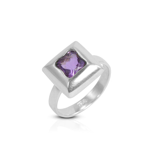 square ring 925 sterling silver with genuine Brazilian amethyst