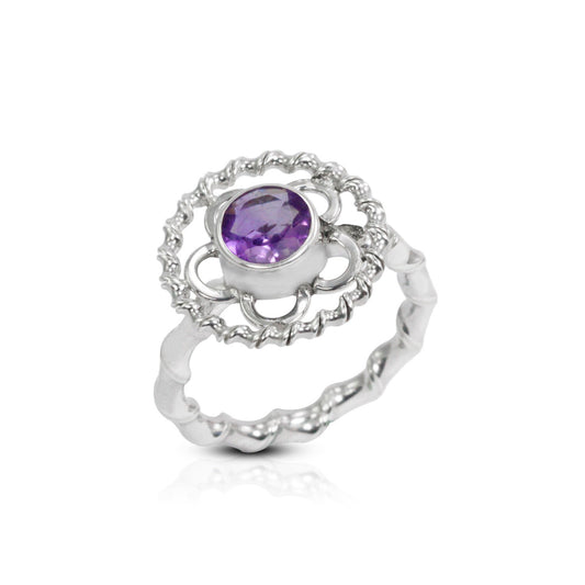 flower ring 925 sterling silver with genuine Brazilian amethyst