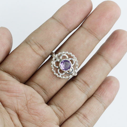 flower ring 925 sterling silver with genuine Brazilian amethyst