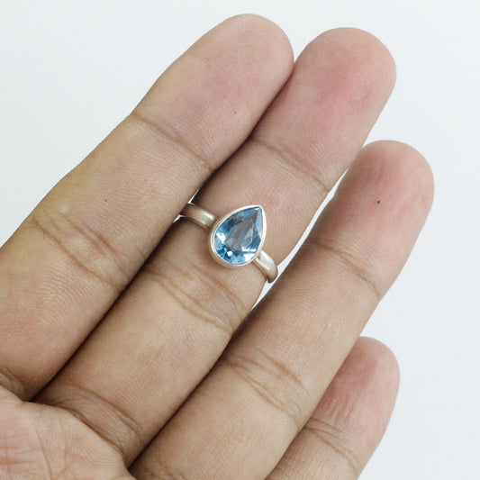 tear drop Blue topaz ring 925 sterling silver handmade bezel set