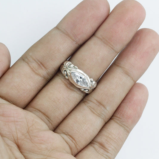 marquise stone ring 925 sterling silver decorated with filigree ornament