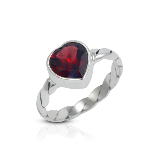 Red Garnet ring Heart shape set in 925 sterling silver