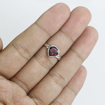 Red Garnet ring Heart shape set in 925 sterling silver