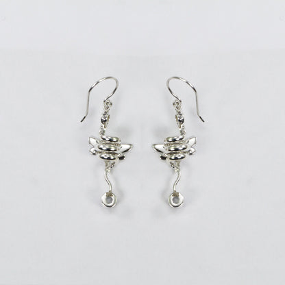 Dragonfly earrings 925 sterling silver with natural white crystal and elegance swirl dangle