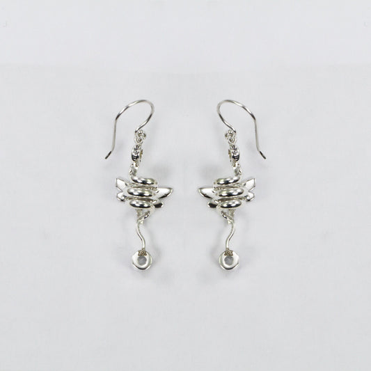 Dragonfly earrings 925 sterling silver with natural white crystal and elegance swirl dangle