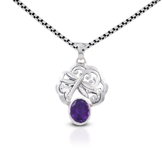 amethyst pendant necklace 925 sterling silver decorated with handmade open work filigree
