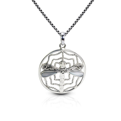 dragonfly pendant necklace set in 925 sterling silver with water wave ornament