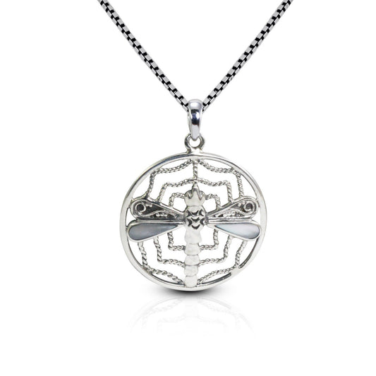 dragonfly pendant necklace set in 925 sterling silver with water wave ornament