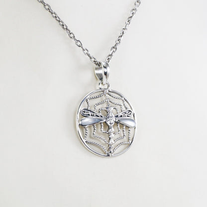 dragonfly pendant necklace set in 925 sterling silver with water wave ornament