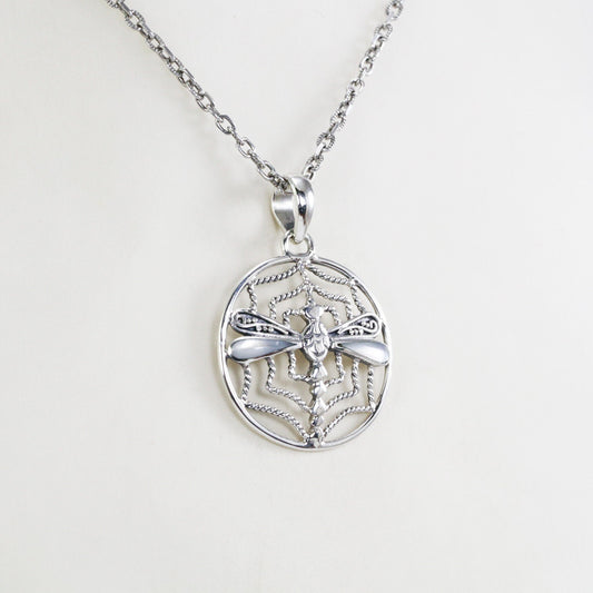 dragonfly pendant necklace set in 925 sterling silver with water wave ornament