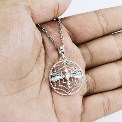 dragonfly pendant necklace set in 925 sterling silver with water wave ornament