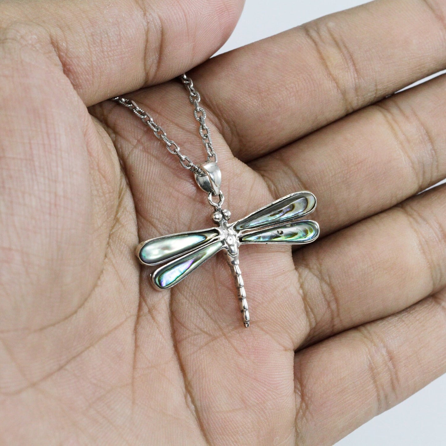 Dragonfly pendant 925 sterling silver with genuine abalone shell