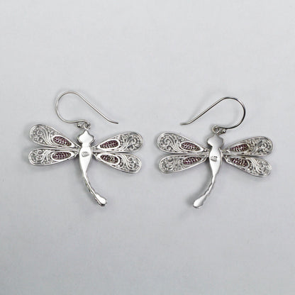 dragonfly earrings 925 sterling silver decorated with genuine red ruby pave setting