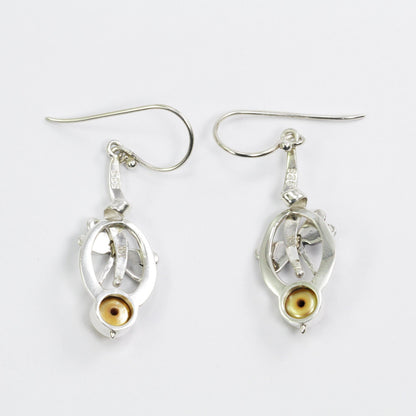 yellow pearl earrings 925 sterling silver decorated with 18K yellow gold ornament