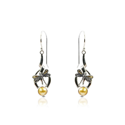 yellow pearl earrings 925 sterling silver decorated with 18K yellow gold ornament
