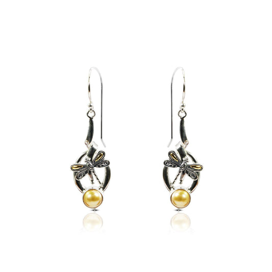 yellow pearl earrings 925 sterling silver decorated with 18K yellow gold ornament