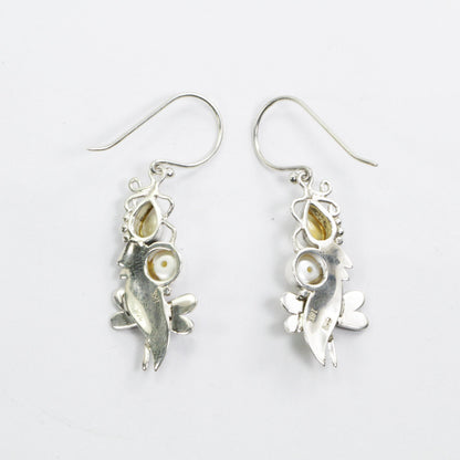 dragonfly earrings dangle 925 sterling silver with genuine citrine and freshwater pearl leaf filigree ornament