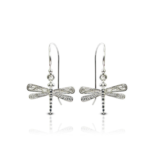dragonfly earrings 925 sterling silver decorated with micro pave