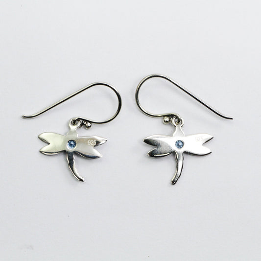 tiny dragonfly earrings 925 sterling silver decorated genuine blue topaz