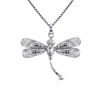 Dragonfly pendant 925 sterling silver with genuine white zircon decorated with open work filigree
