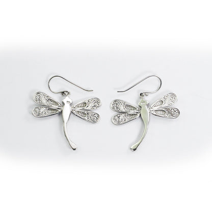 dragonfly earrings 925 sterling silver decorated with genuine red Garnet and open work filigree