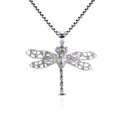 Dragonfly pendant 925 sterling silver with white zircon decorated with open work filigree