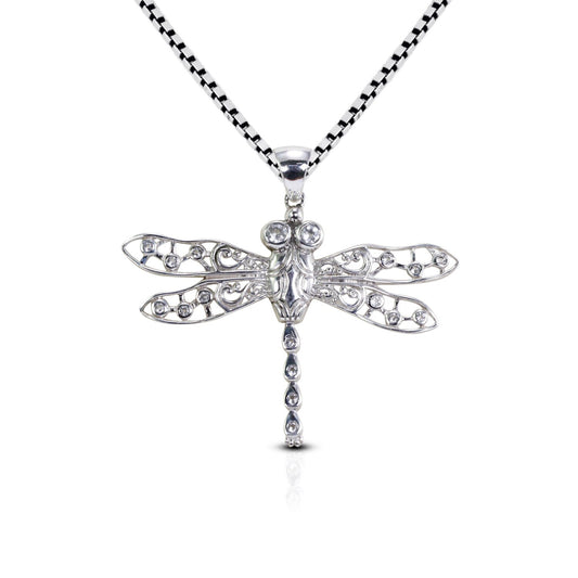 Dragonfly pendant 925 sterling silver with white zircon decorated with open work filigree