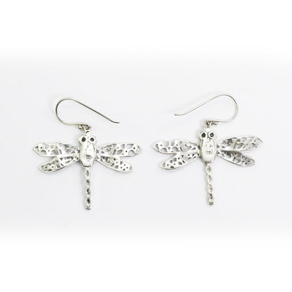 dragonfly earrings 925 sterling silver decorated with open work filigree and white zircon