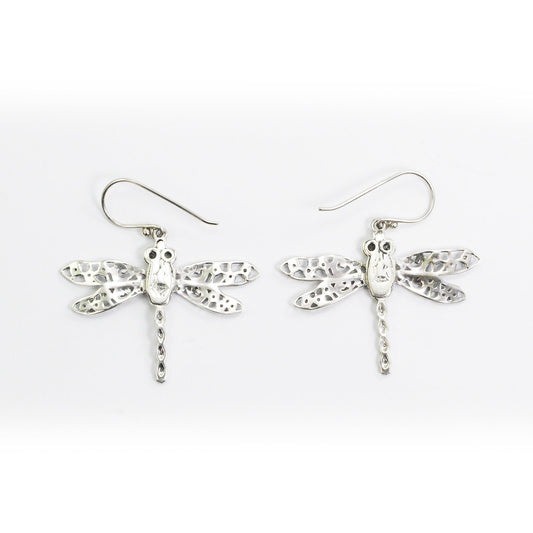 dragonfly earrings 925 sterling silver decorated with open work filigree and white zircon