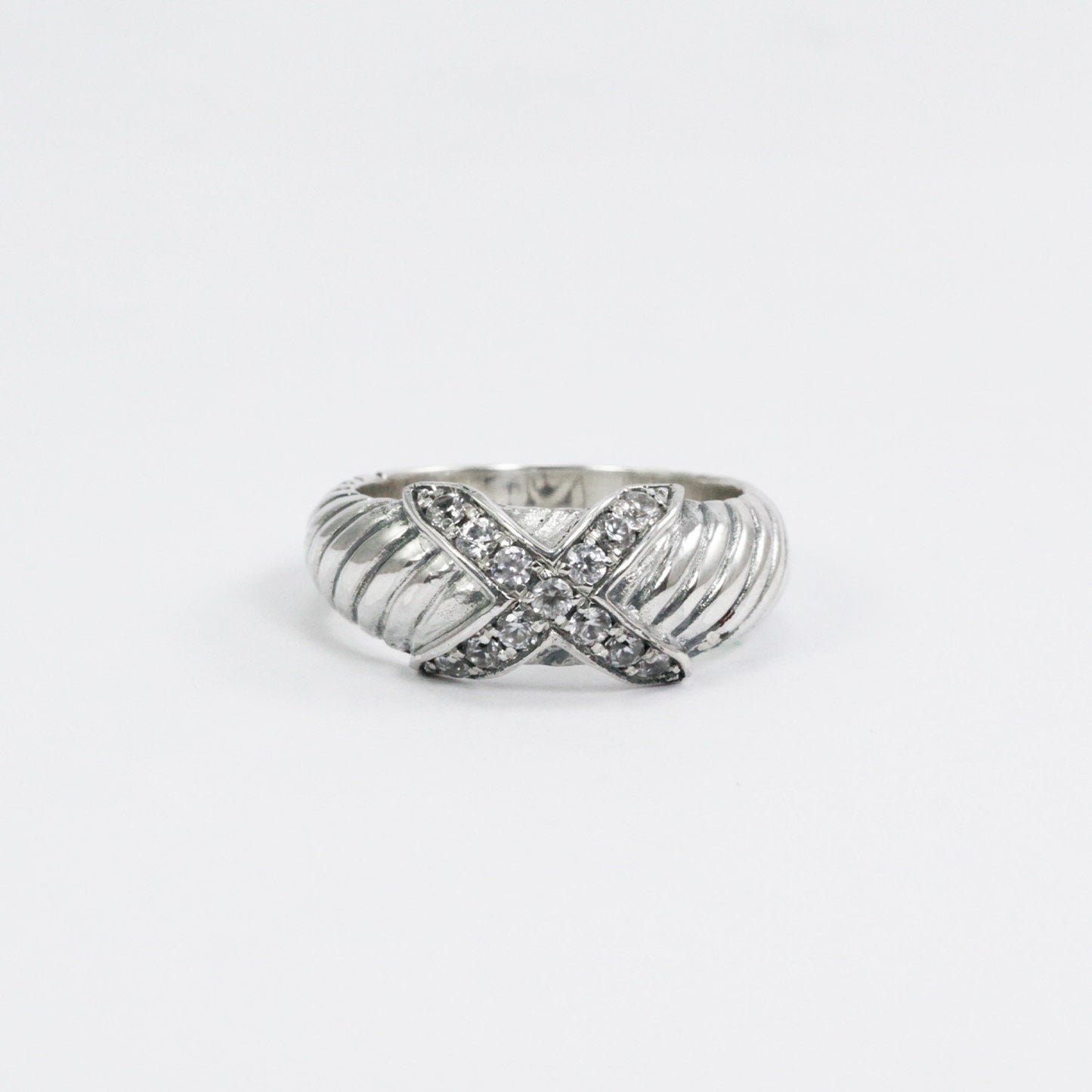 cable ring 925 sterling silver decorated with genuine white zircon