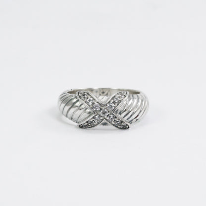 cable ring 925 sterling silver decorated with genuine white zircon