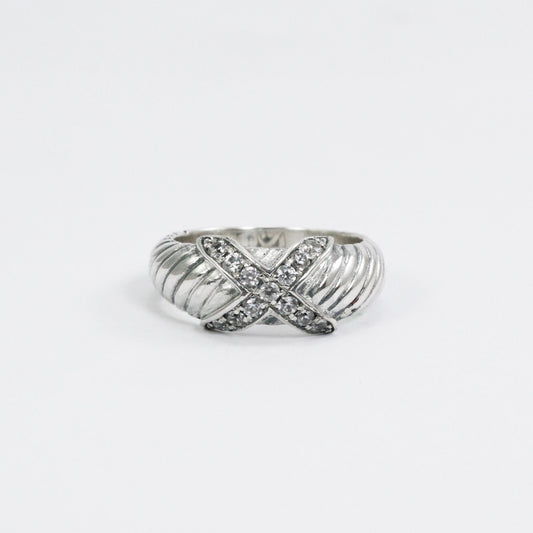 cable ring 925 sterling silver decorated with genuine white zircon