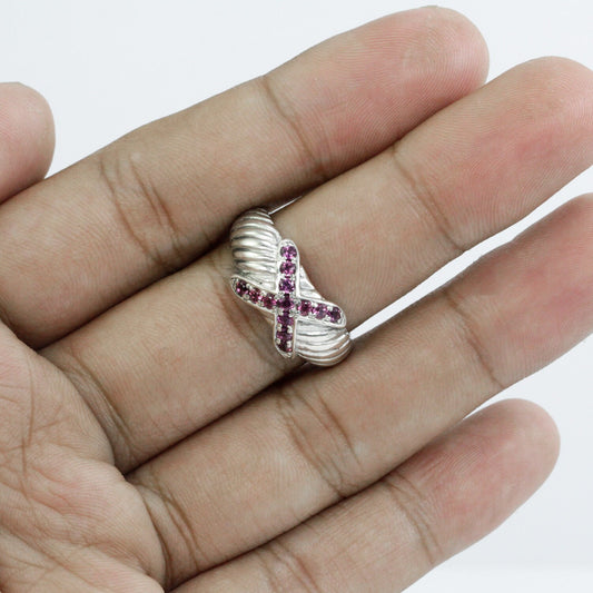 rhodolite garnet ring 925 sterling silver decorated with cable shank style